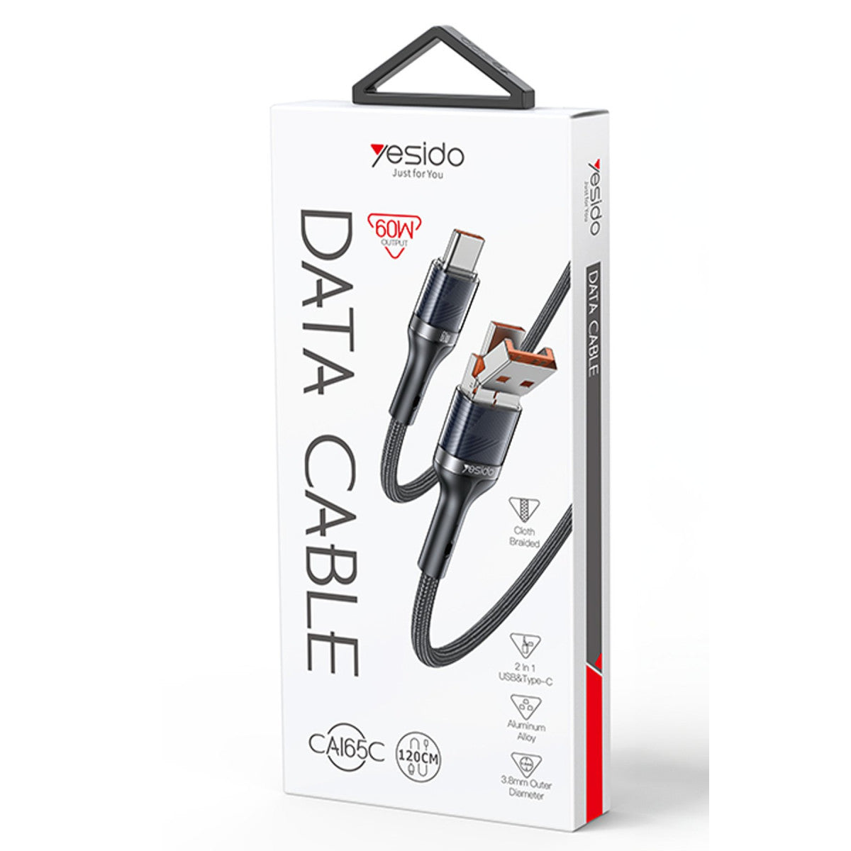 Yesido CA165C 1.2M 2in1 Bir Ucu USB ve Type-C to Type-C PD Hızlı Şarj Kablosu
