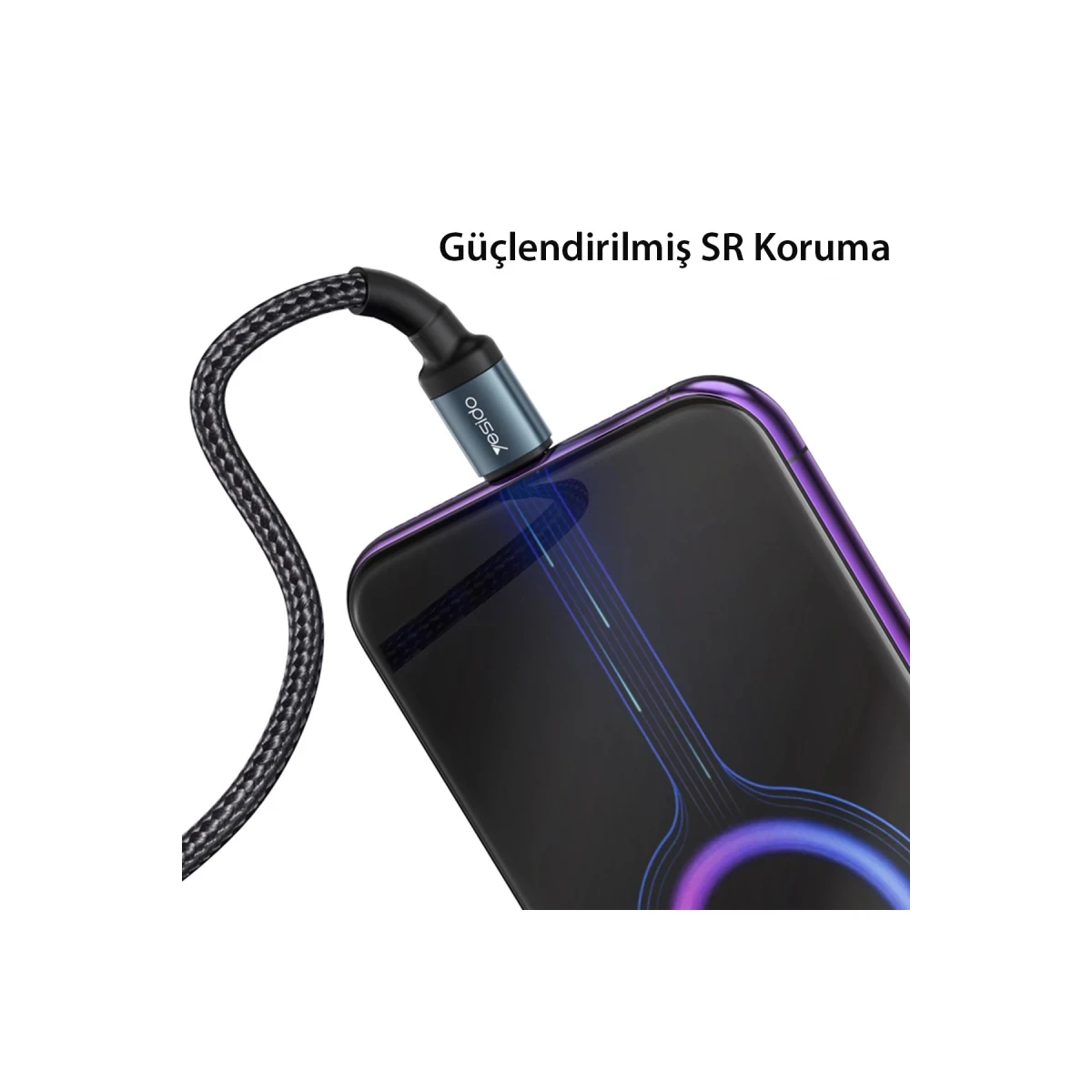 Yesido CA78 1.2M 60W Hasırlı Type-C to Type-C PD Hızlı Şarj Kablosu - Siyah