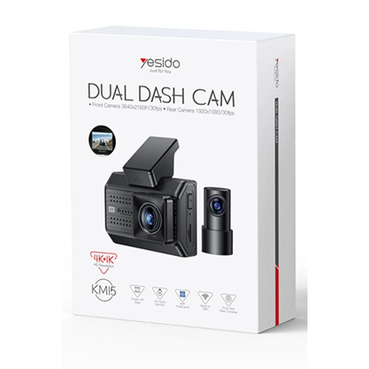 Yesido KM15 Yüksek Çözünürlüklü Ön ve Arka Çift Kameralı Gece Görüş Destekli G-Sensor Özellikli Araç İçi Kayıt Cihazı - Siyah