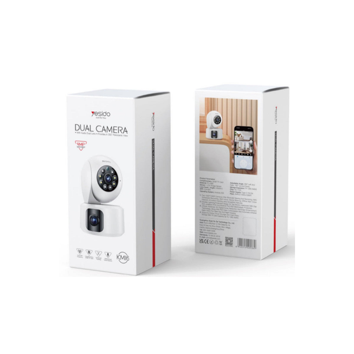 Yesido KM16 1080P 4MP Wifi 360 Gece Görüş Dual Kamera