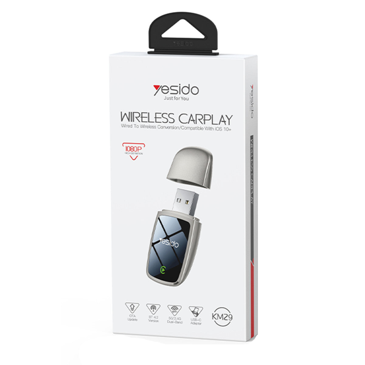 Yesido KM29 Wireless 2in1 Type-C ve USB Uyumlu Kablosuz CarPlay Adaptörü