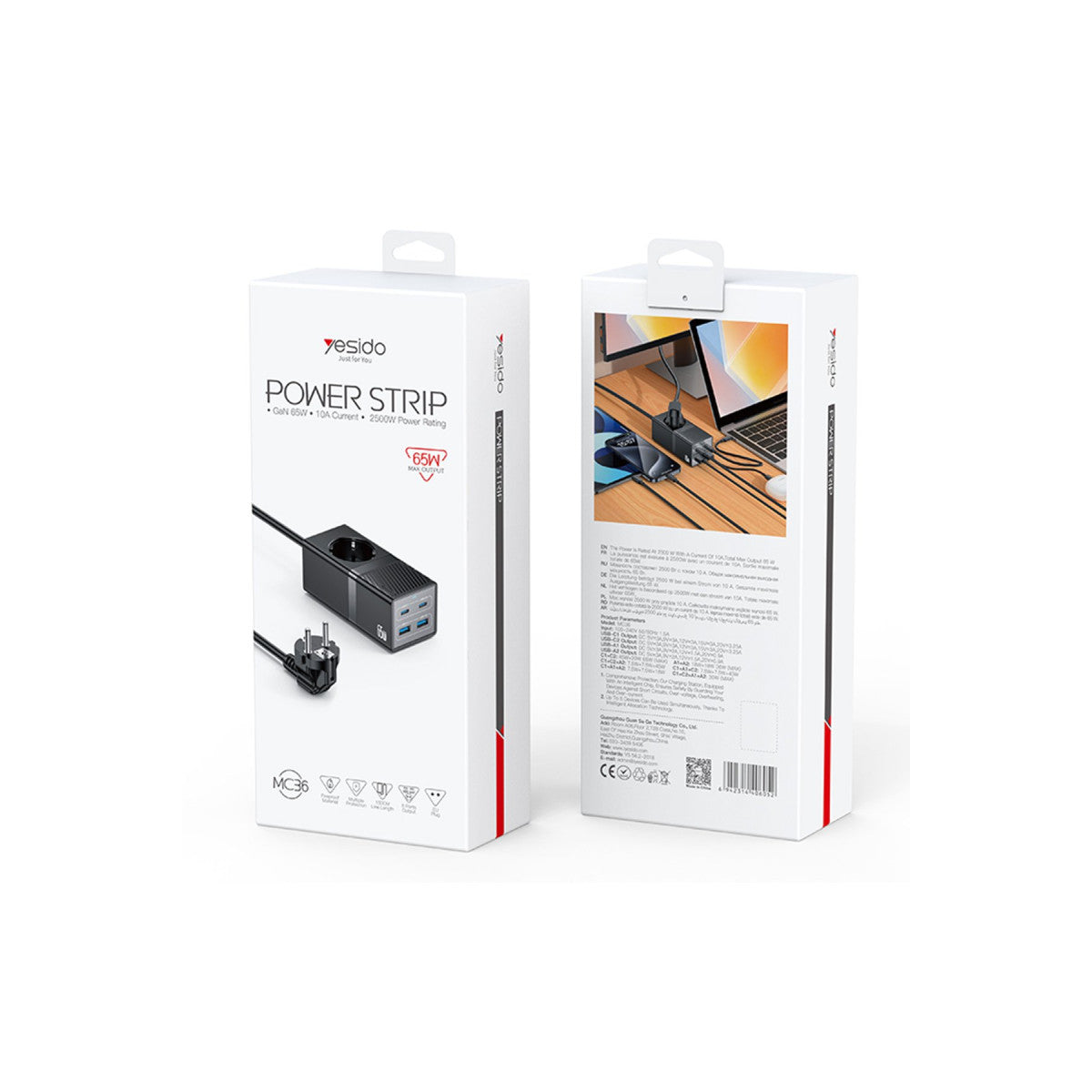 Yesido MC36 2500W 1.5M Ekstra 2 Adet 18W USB ve 2 Adet 45W Type-C Çıkışlı Priz Uzatıcı