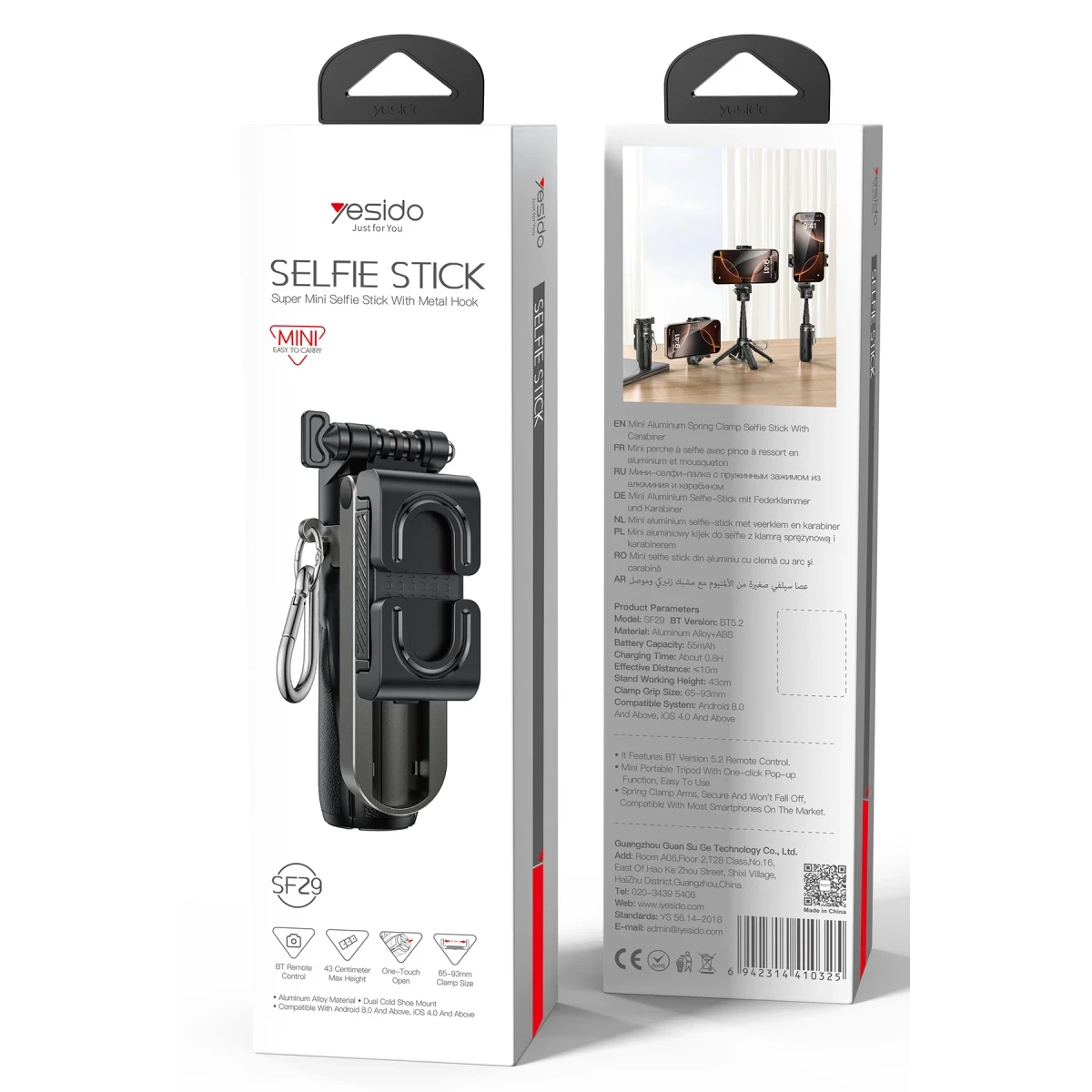 Yesido SF29 Ayarlanabilir BT 5.2 Tripod Özellikli Mini Selfie Çubuğu - Siyah