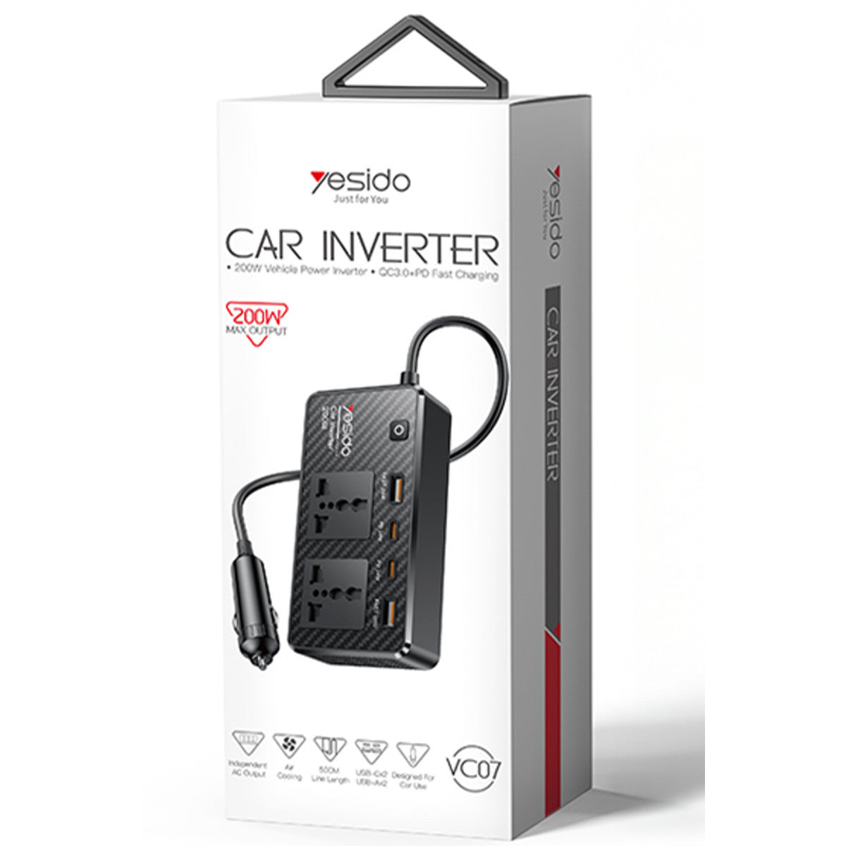 Yesido VC07 200W AC 220V Çıkışlı PD Destekli 4 Portlu Araç İçi Güç Dönüştürücü