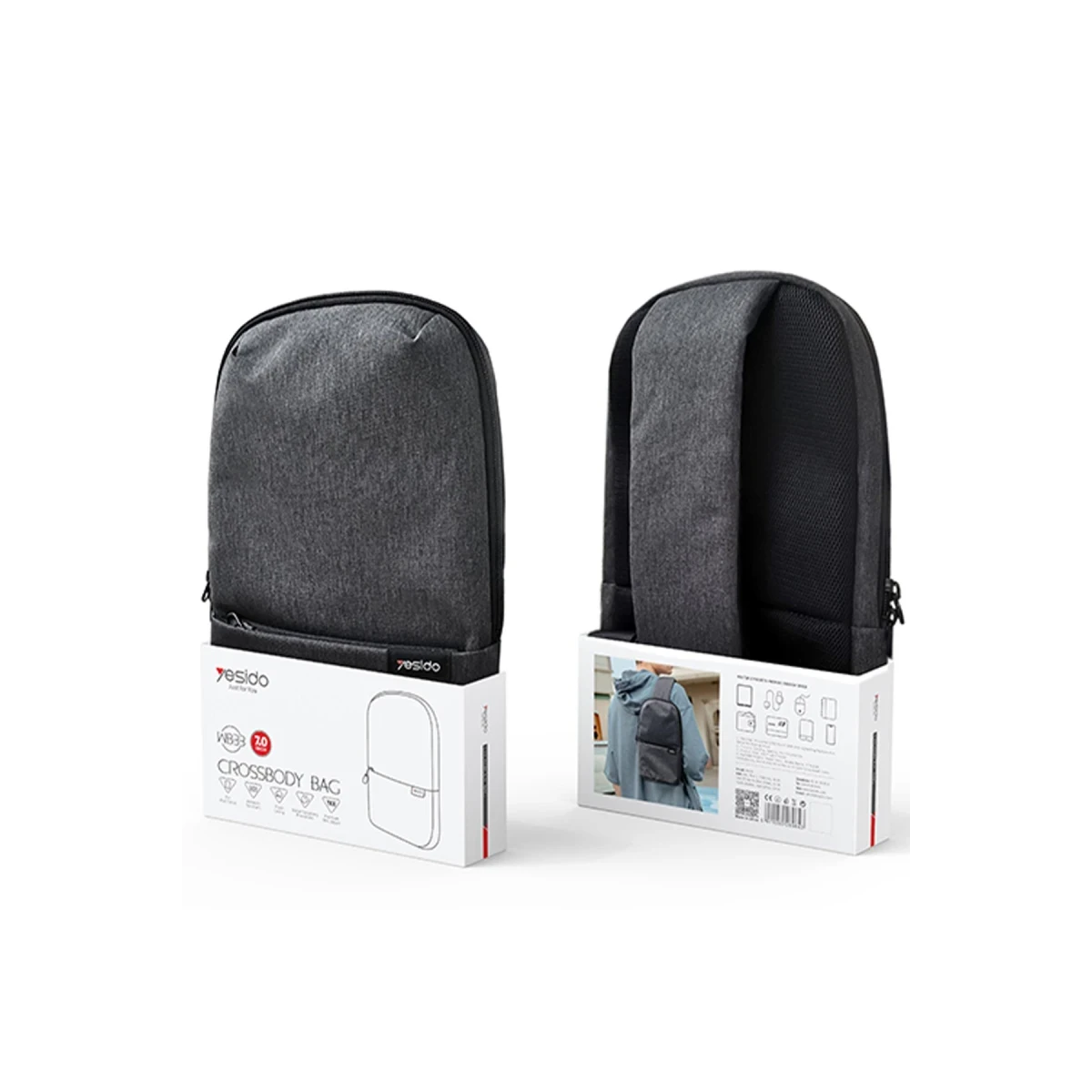 Yesido WB33 Polyester 600D Kumaşlı 7 inç Sırt Çantası - Gri