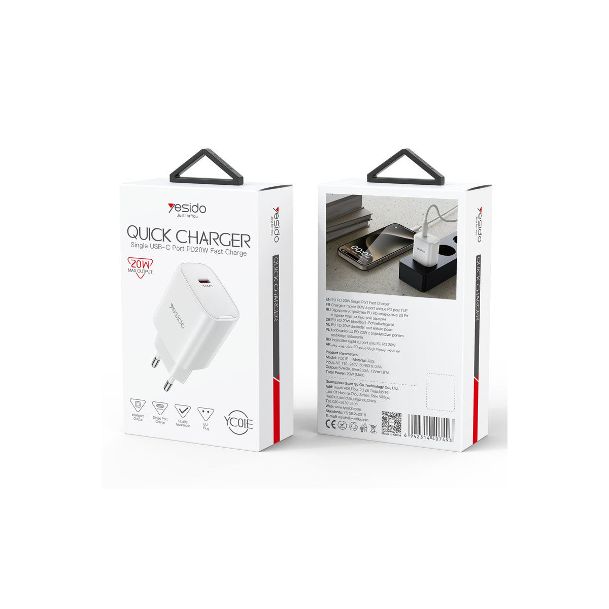 Yesido YC01E 20W Type-C Çıkışlı PD Hızlı Şarj Cihazı