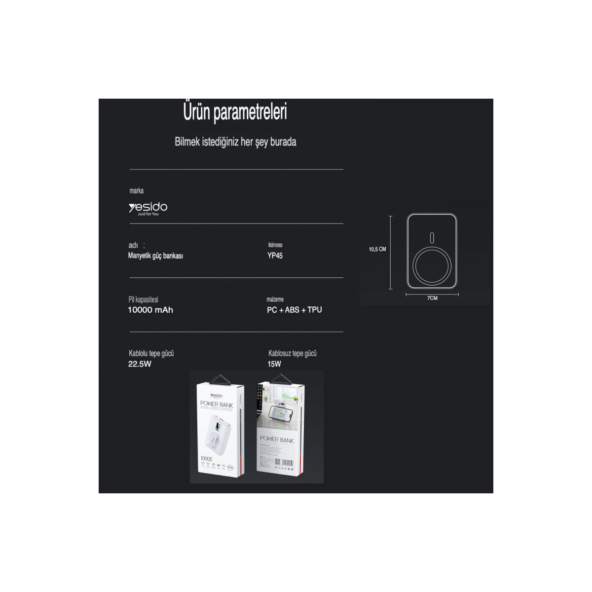 Yesido YP45 10.000 mAh 20W Dijital Göstergeli 15W Kablosuz Şarjlı Standlı Magsafe PD Hızlı Şarj Powerbank