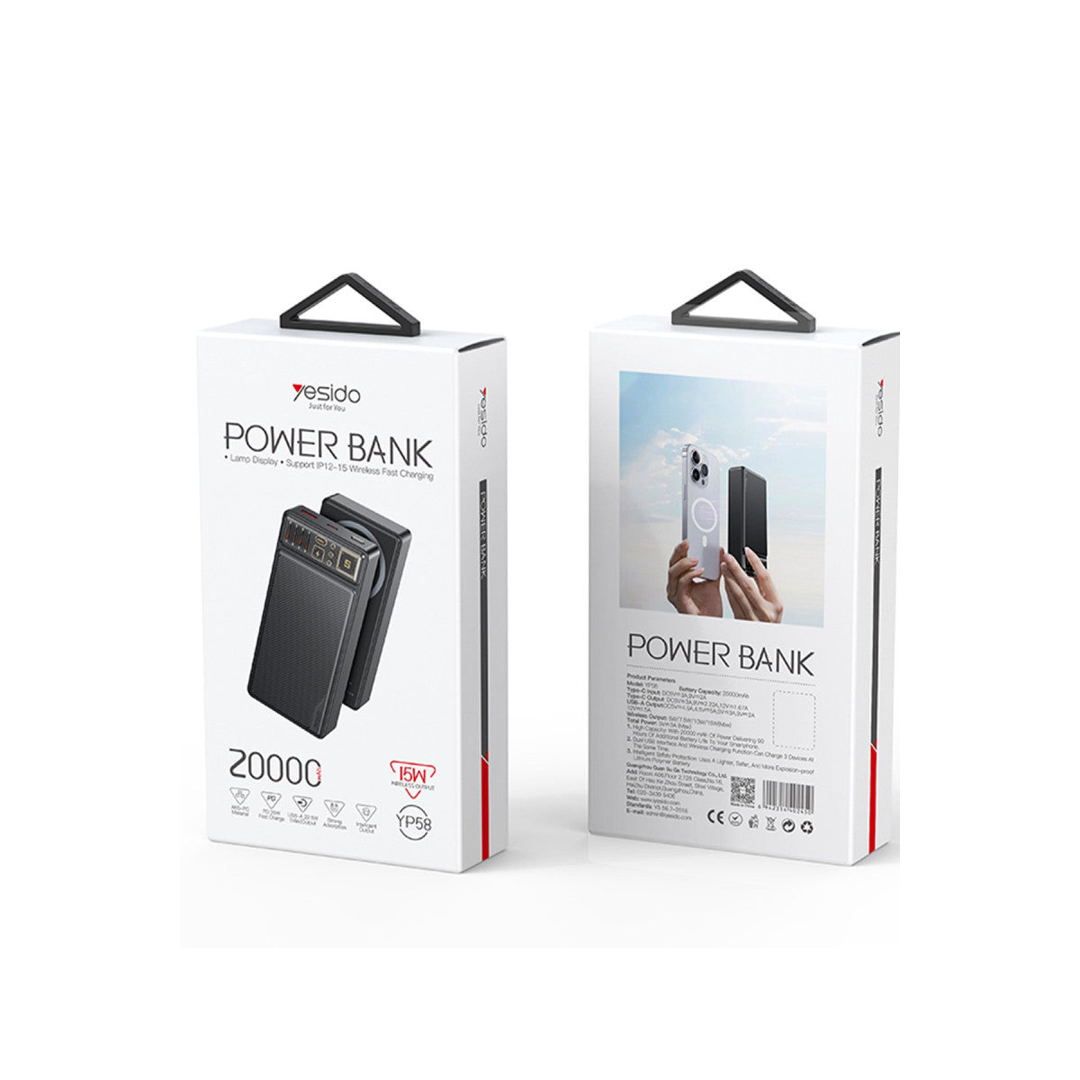 Yesido YP58 20.000 mAh Led Şarj Göstergeli 22.5W USB3.0 ve 20W Type-C Çıkışlı 15W Kablosuz Şarjlı PD Hızlı Şarj Magsafe Powerbank