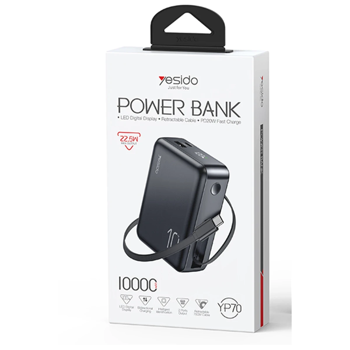 Yesido YP70 Dijital Göstergeli 10.000 mAh 3in1 22.5W PD Hızlı Şarj Powerbank - Siyah