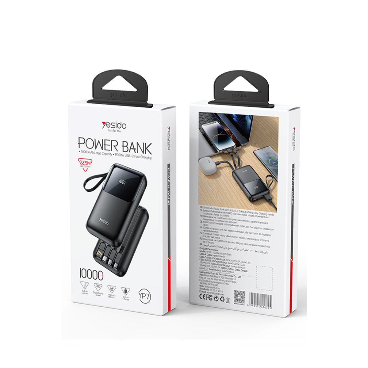 Yesido YP71 Dijital Göstergeli 10.000 mAh 6in1 22.5W PD Hızlı Şarj Powerbank