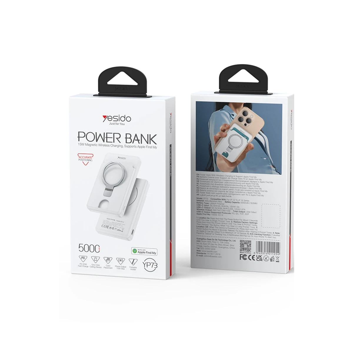 Yesido YP73 Apple Beni Bul Özellikli 5.000 mAh Kablosuz Magsafe Powerbank - Siyah