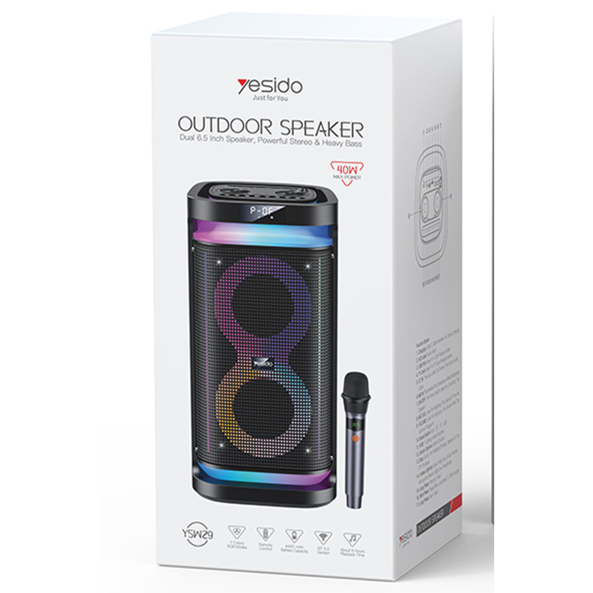 Yesido YSW29 2 Adet 20W Dahili Hoparlörlü 4400 mAh Bataryalı BT 5.0 RGB Kablosuz Hoparlör