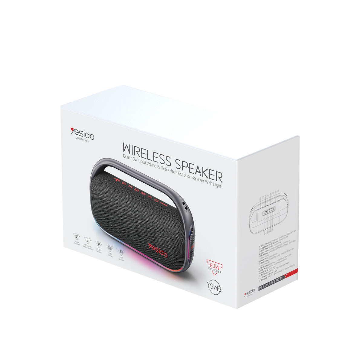 Yesido YSW31 2 Adet 40W Dahili Hoparlörlü BT 5.0 RGB Kablosuz Hoparlör