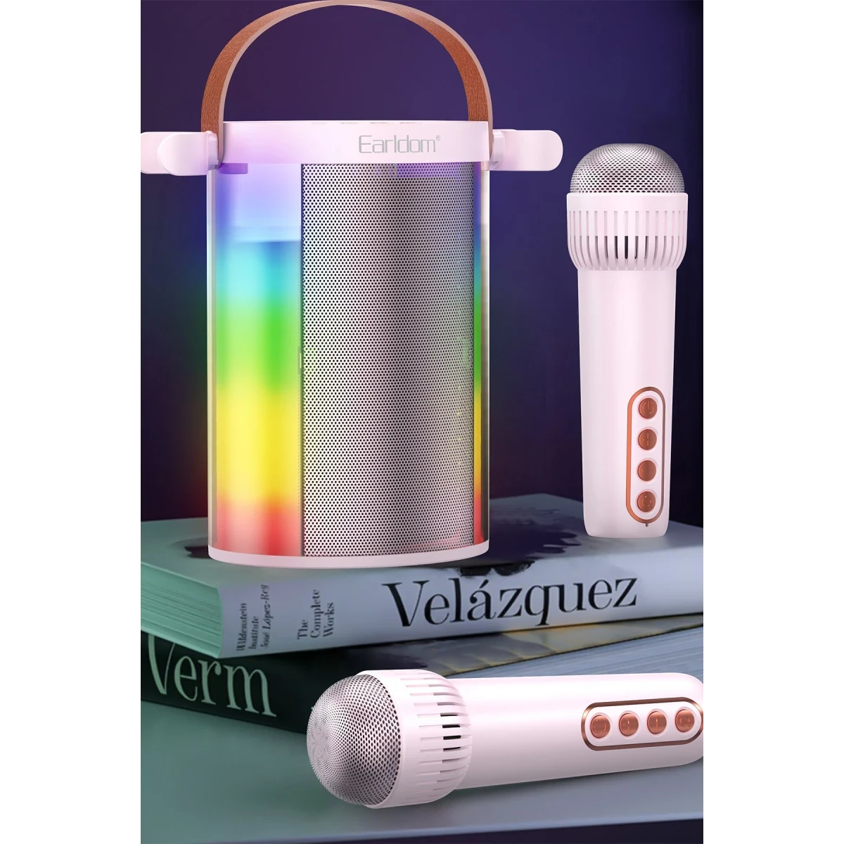 Earldom A32 10W RGB Işıklı 2 Adet Karaoke Mikrofonlu Bluetooth Kablosuz Hoparlör - Siyah