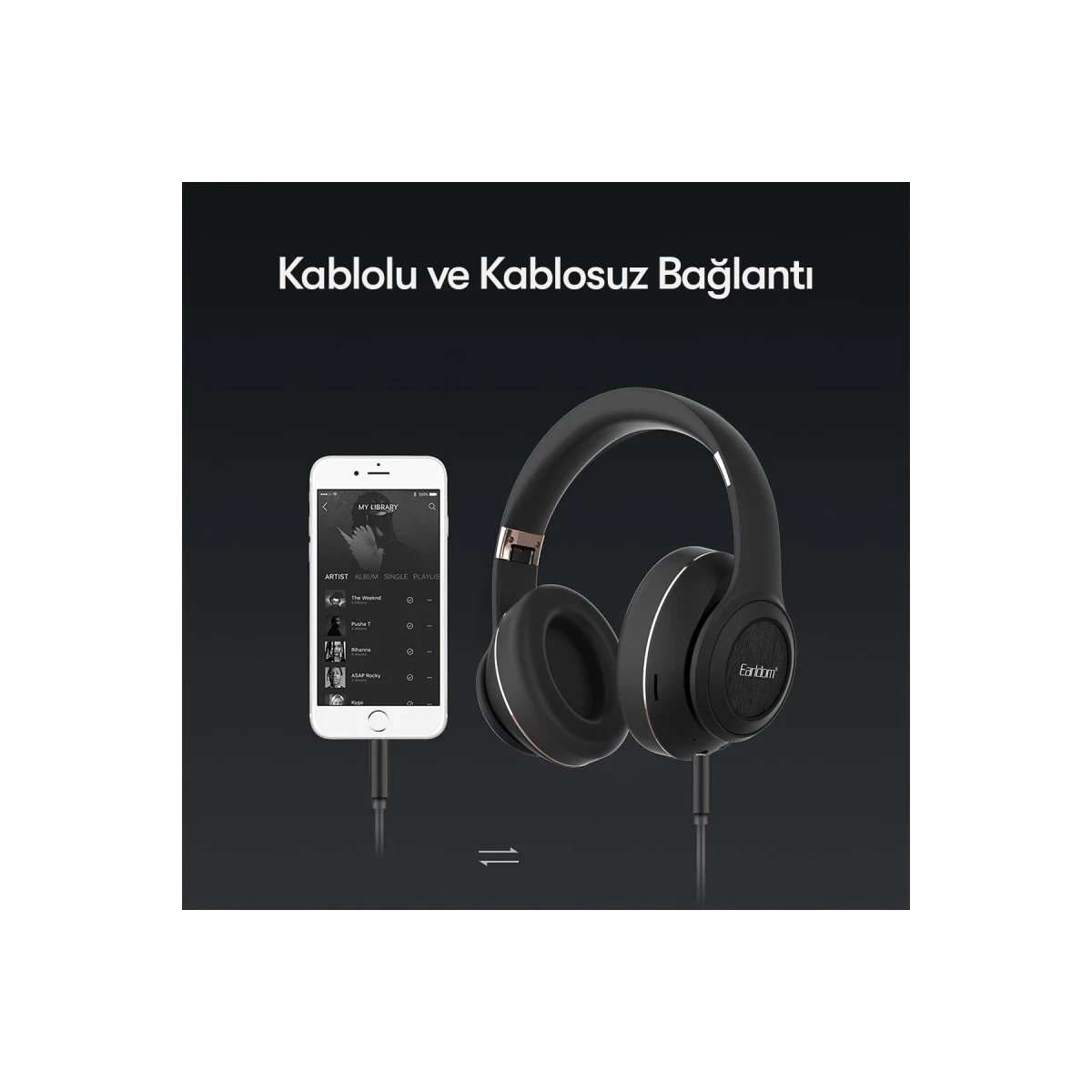Earldom BH71 Kafaüstü Bluetooth Kulaklık - Siyah