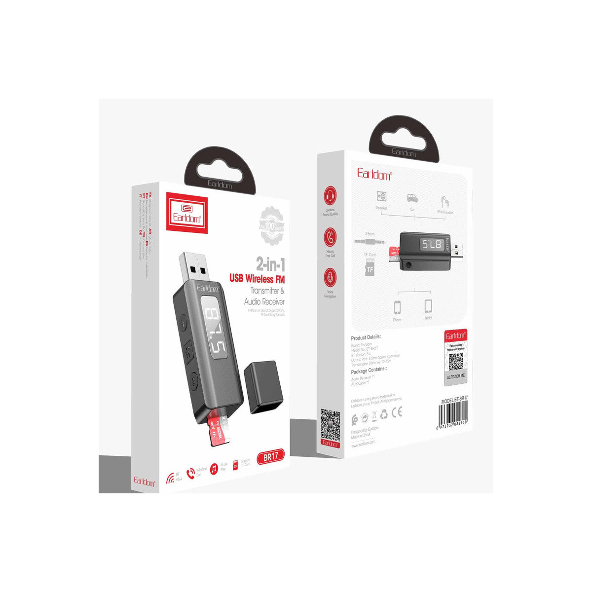 Earldom BR17 BT 5.3 SD Kart ve Aux Çıkışlı Arama Destekli Dijital Ekranlı 2in1 USB FM Transmitter