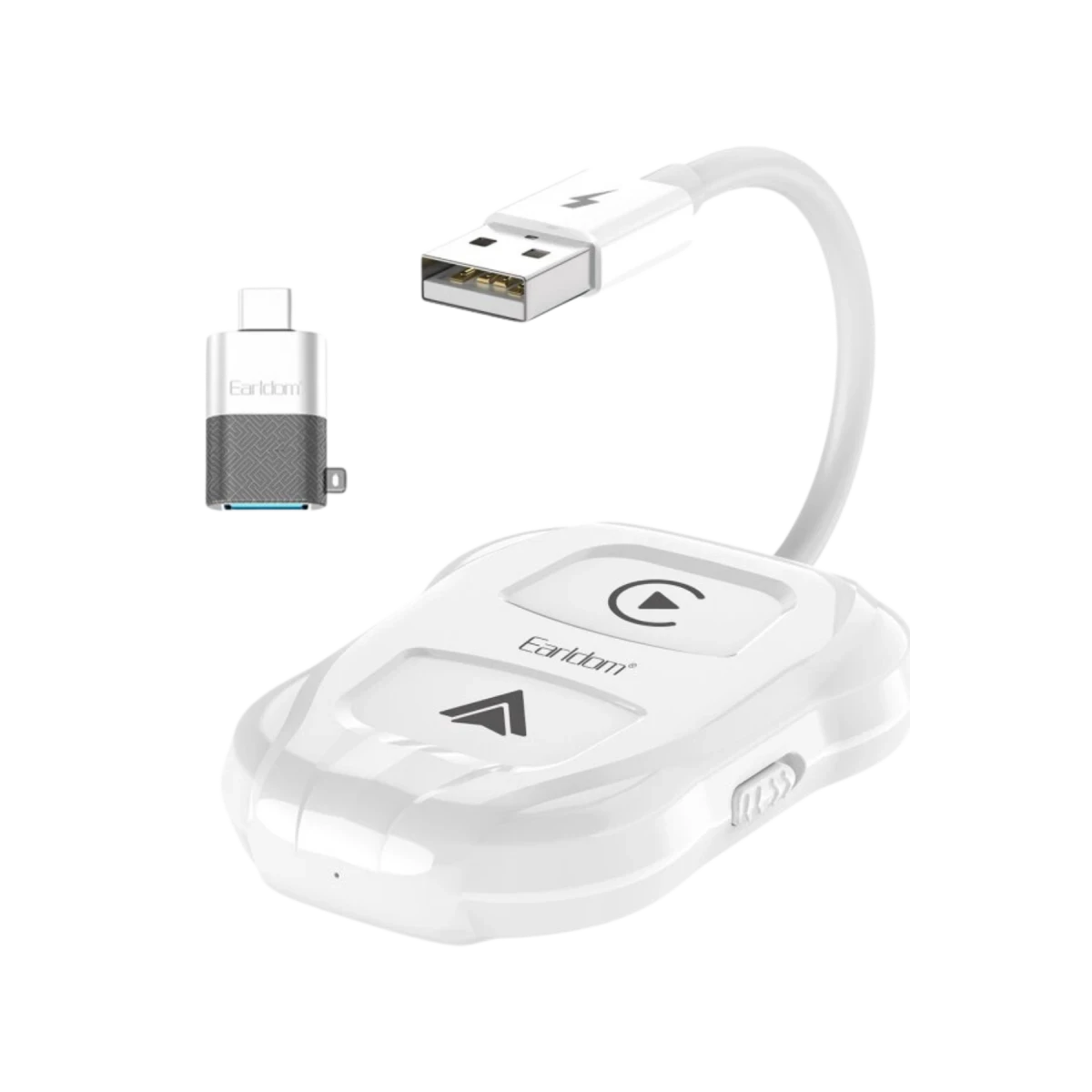 Earldom CP01 Tak Çalıştır 2in1 Type-C to USB Dönüştürücülü Kablosuz CarPlay Adaptör - Beyaz