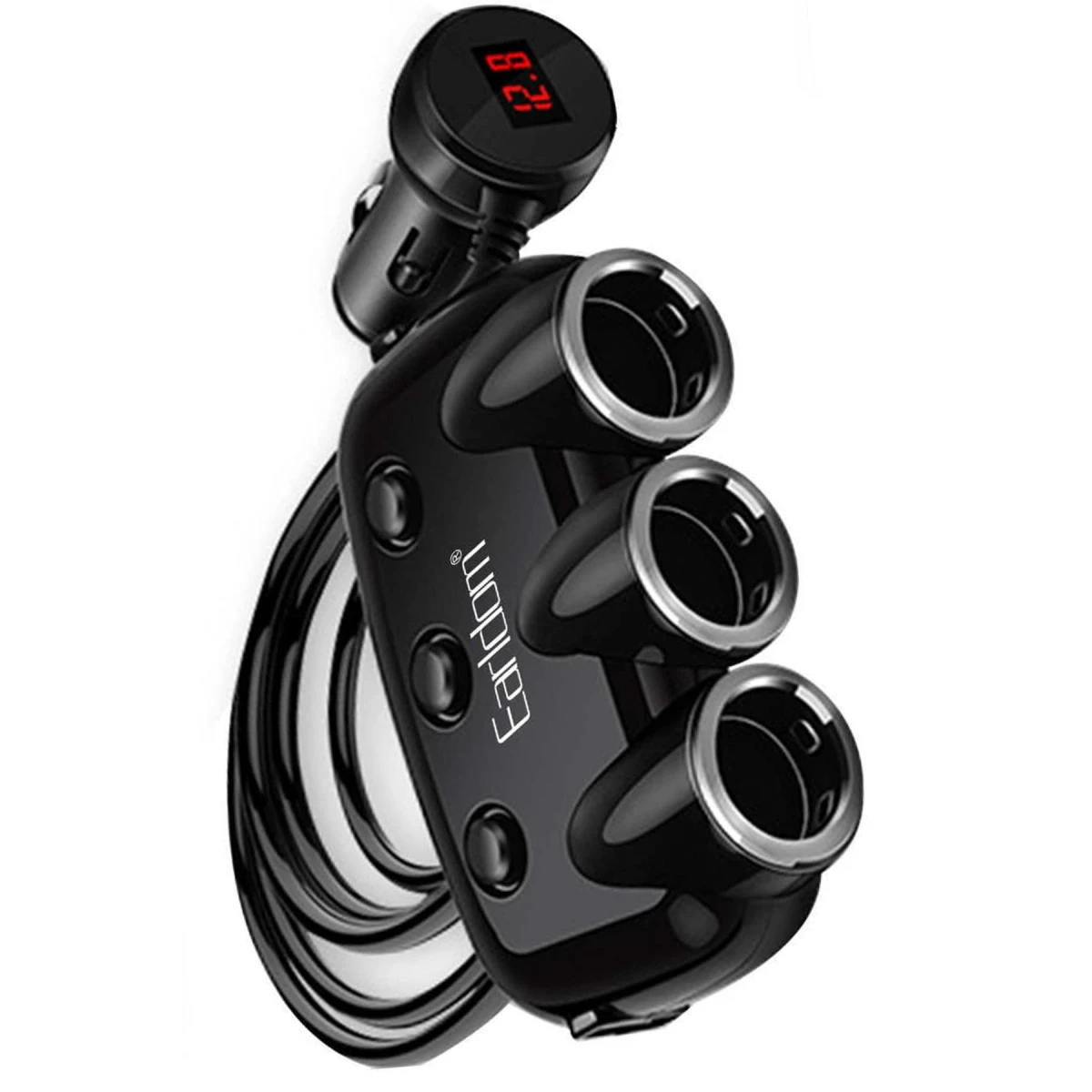 Earldom CS1 120W Dijital Voltaj Göstergeli 3 Adet Çakmaklık ve 2 Adet USB Çıkışlı PD Hızlı Araç Şarj - Siyah