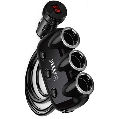 Earldom CS1 120W Dijital Voltaj Göstergeli 3 Adet Çakmaklık ve 2 Adet USB Çıkışlı PD Hızlı Araç Şarj - Siyah