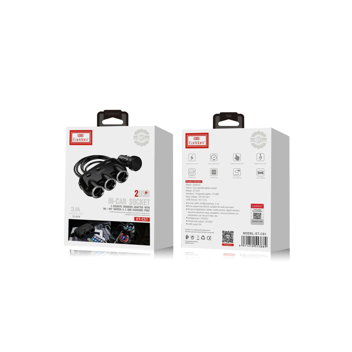 Earldom CS1 120W Dijital Voltaj Göstergeli 3 Adet Çakmaklık ve 2 Adet USB Çıkışlı PD Hızlı Araç Şarj