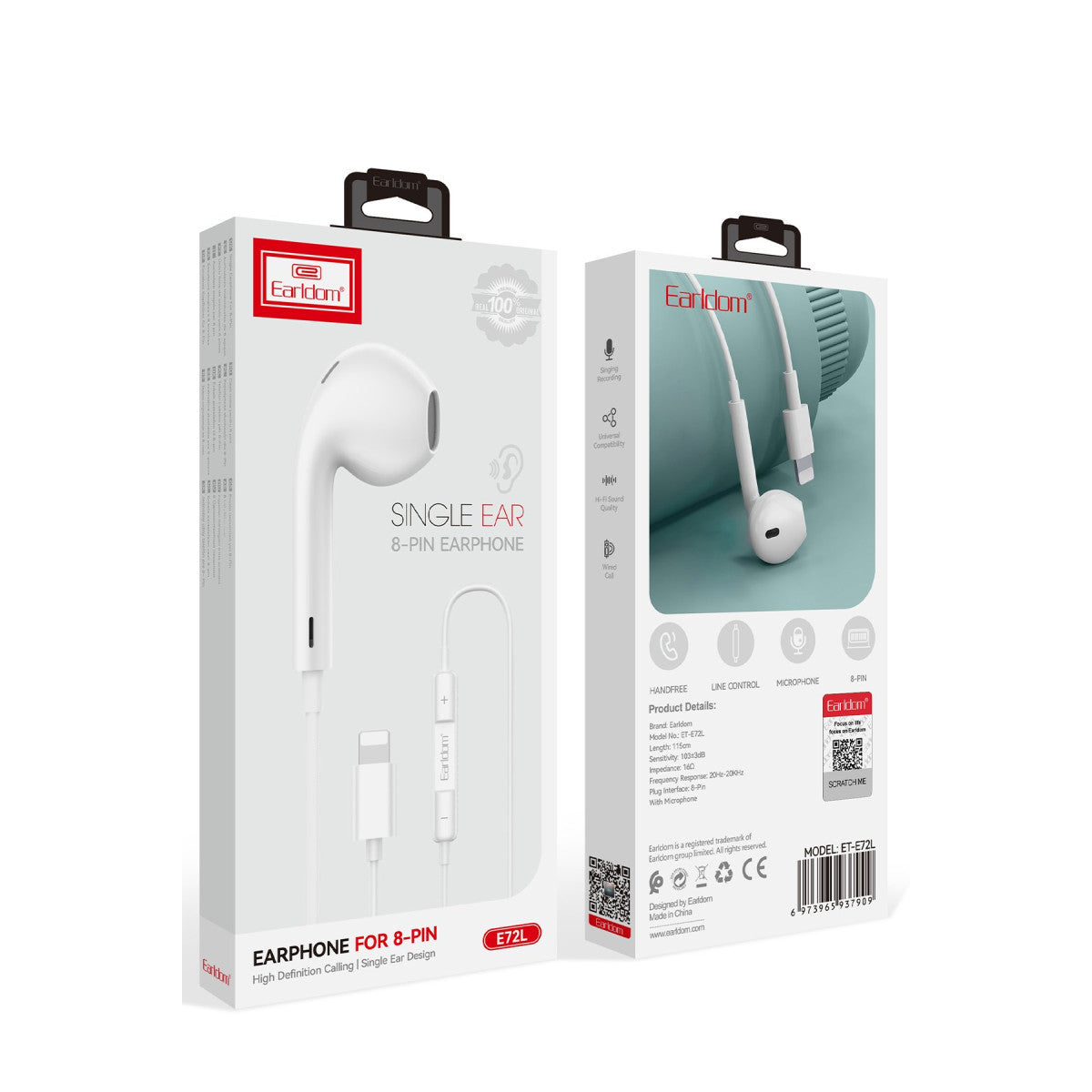 Earldom E72L Tek Kulak İçin Lightning BT 5.0 Kablolu Kulaklık