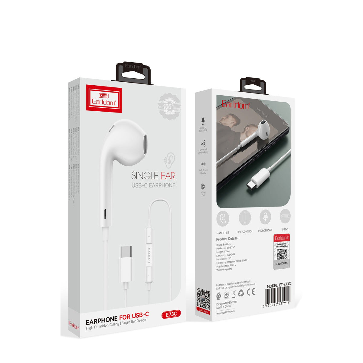 Earldom E73C Tek Kulak İçin Type-C Kablolu Kulaklık