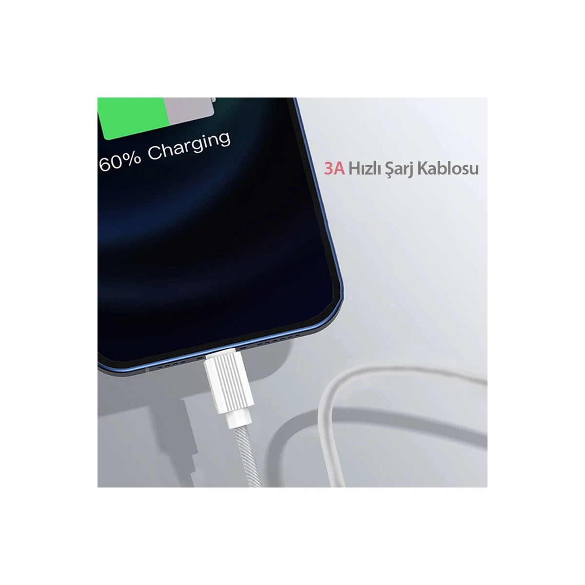 Earldom EC-137i 1M 3A Kırılmaya Dayanıklı Lightning Hızlı Şarj Kablosu - Beyaz
