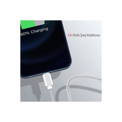Earldom EC-137i 1M 3A Kırılmaya Dayanıklı Lightning Hızlı Şarj Kablosu - Beyaz