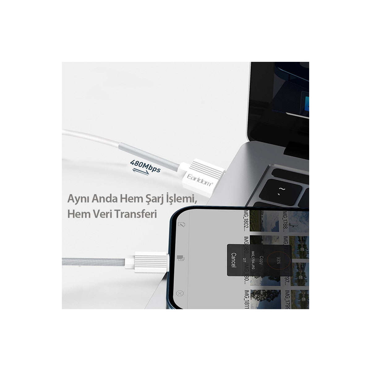 Earldom EC-137i 1M 3A Kırılmaya Dayanıklı Lightning Hızlı Şarj Kablosu