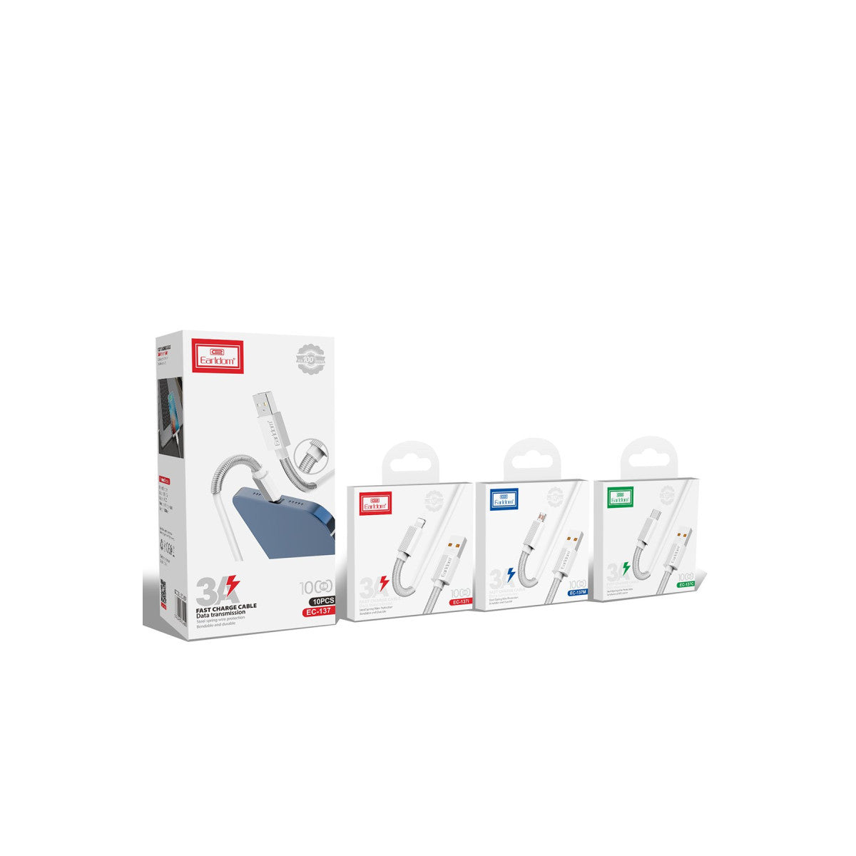 Earldom EC-137i 1M 3A Kırılmaya Dayanıklı Lightning Hızlı Şarj Kablosu