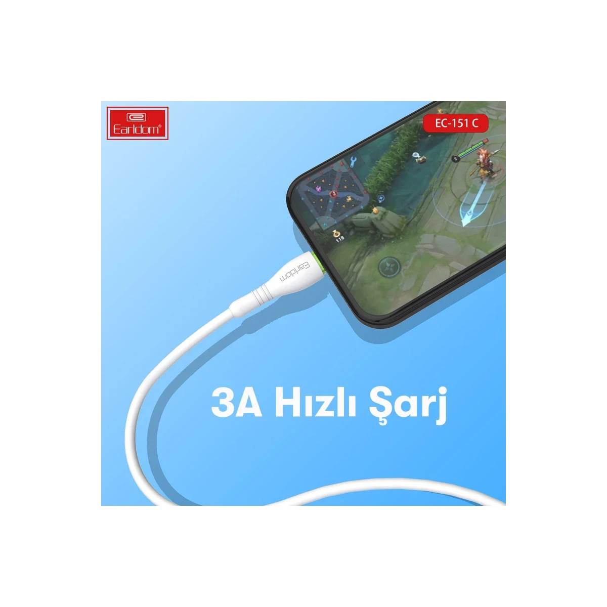 Earldom EC-151C PD 60W Type-C to Type-C 1M Hızlı Şarj Kablosu - Beyaz