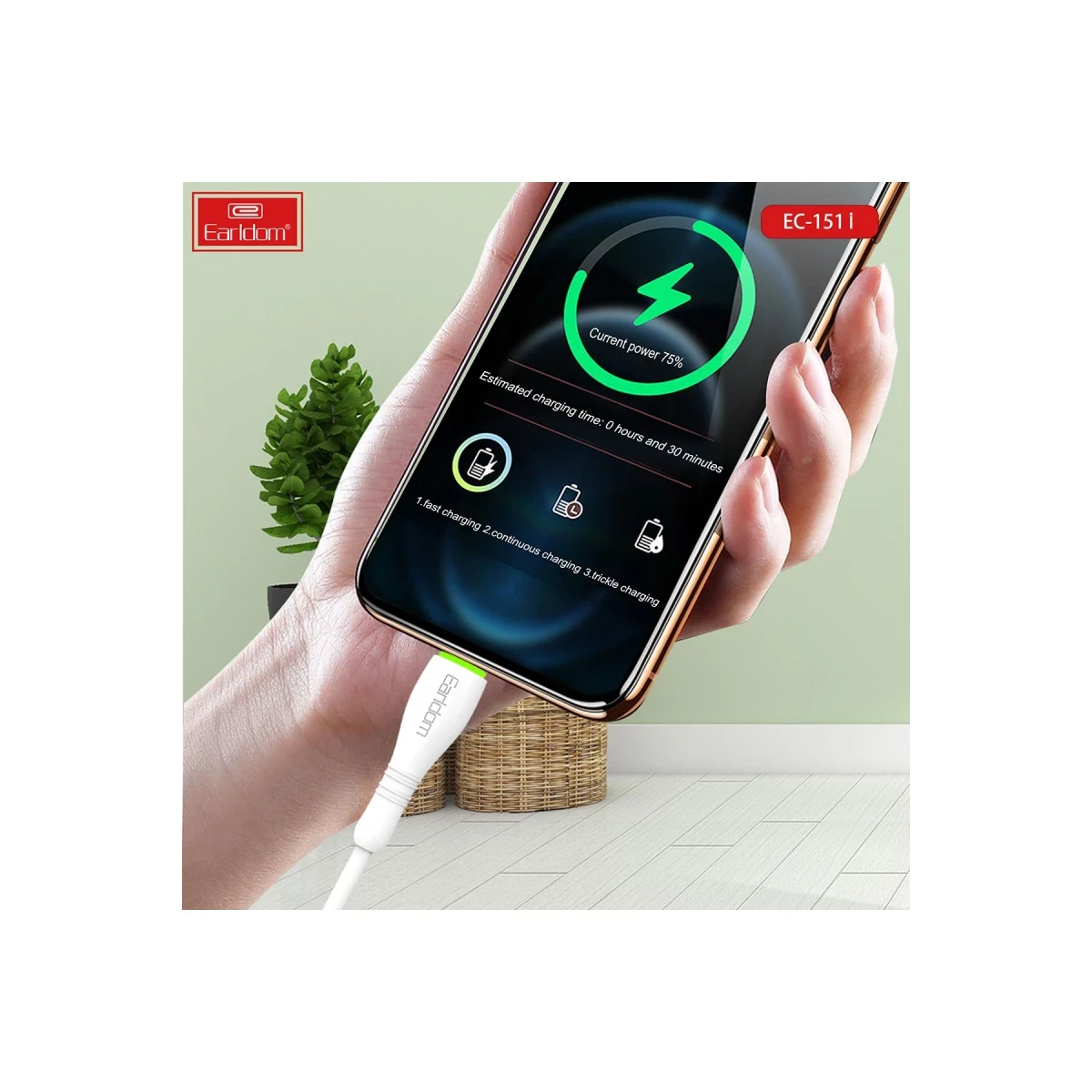 Earldom EC-151i PD 20W Type-C to Lightning 1M Hızlı Şarj Kablosu - Beyaz