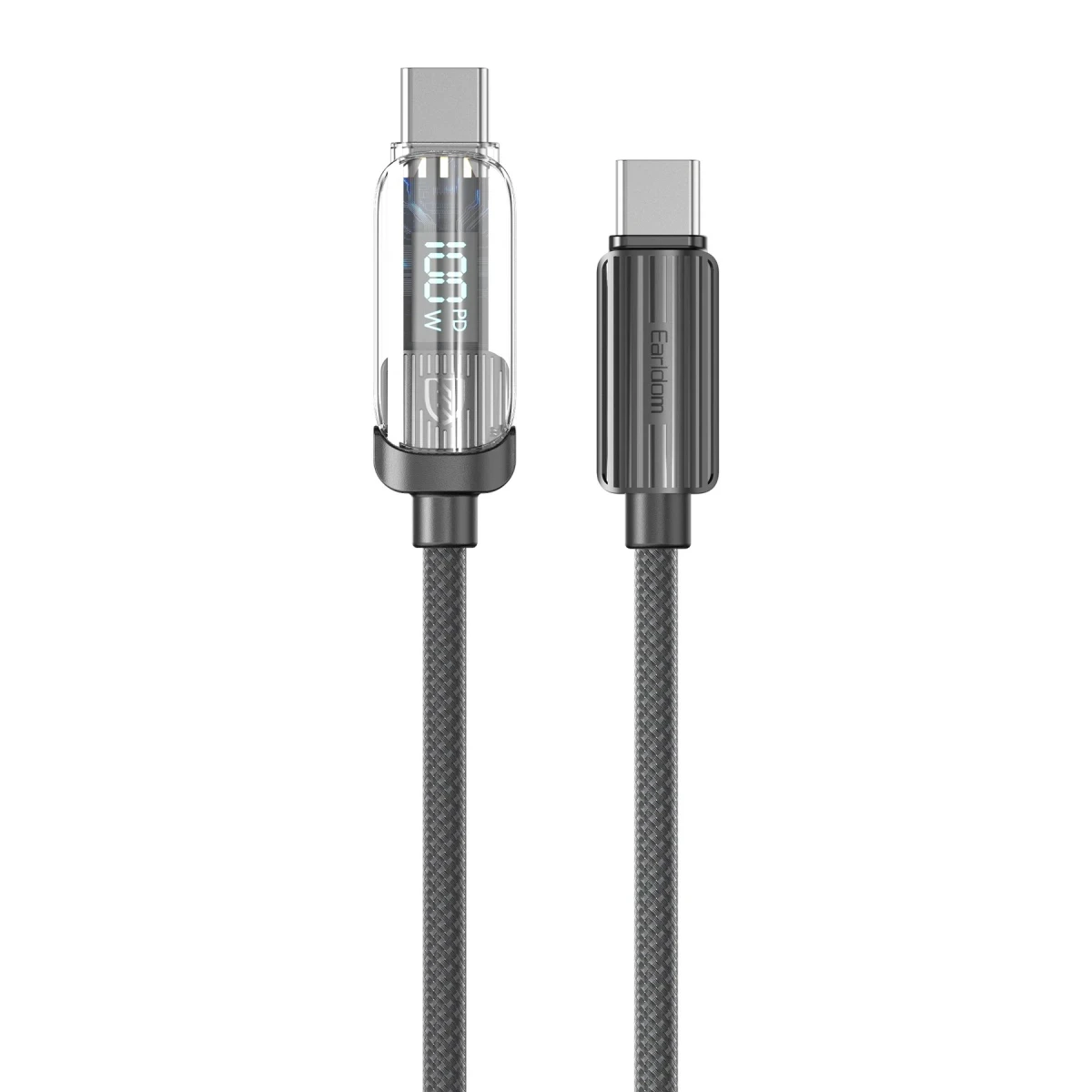 Earldom EC-189CC 1M 100W Dijital Göstergeli Type-C to Type-C PD Hızlı Şarj Kablosu - Siyah