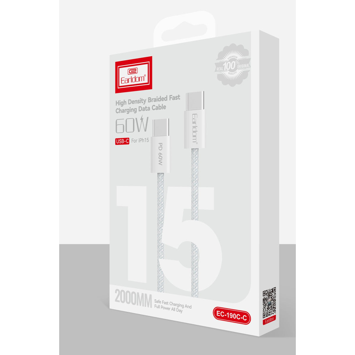 Earldom EC-190CC 2M 60W iPhone 15 Serisi ile Uyumlu Type-C to Type-C PD Hızlı Şarj Kablosu