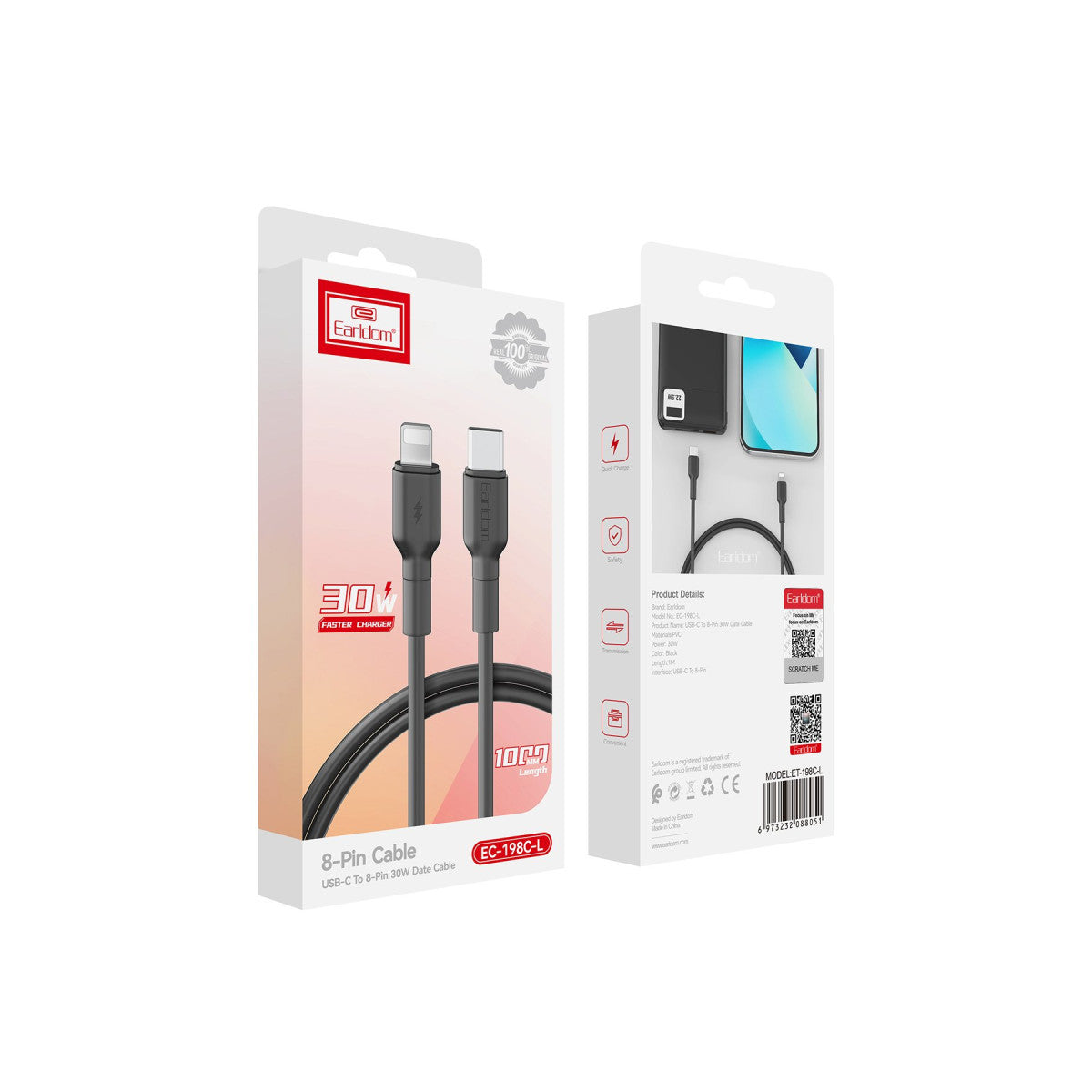 Earldom EC-198CL 1M 30W Type-C to Lightning PD Hızlı Şarj Kablosu