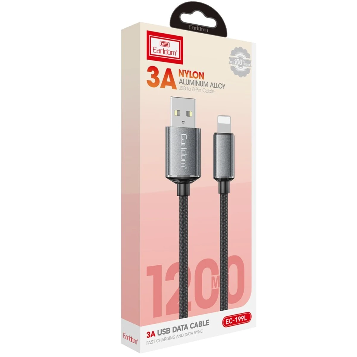 Earldom EC-199L 1.2M 3A USB to Lightning Hızlı Şarj Kablosu - Siyah