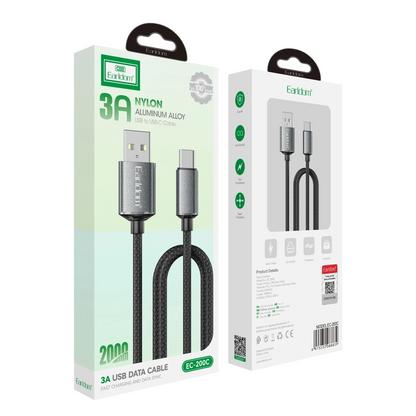 Earldom EC-200C 2M 3A USB to Type-C Hızlı Şarj Kablosu - Siyah