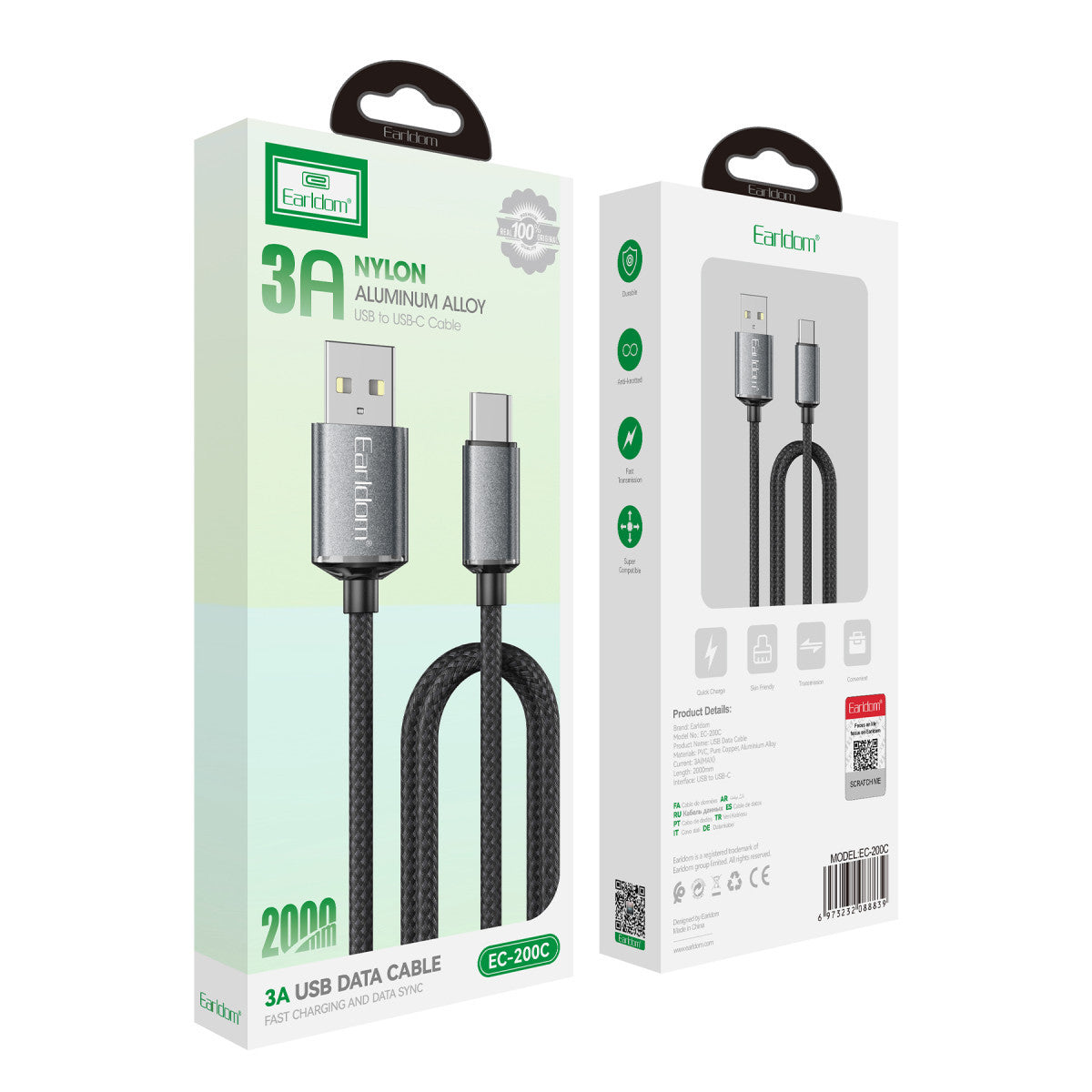 Earldom EC-200C 2M 3A USB to Type-C Hızlı Şarj Kablosu