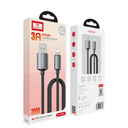 Earldom EC-200L 2M 3A USB to Lightning Hızlı Şarj Kablosu - Siyah