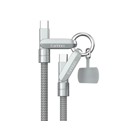 Earldom EC-208CC 1M 60W Type-C to Type-C Ekstra Boyun Askısına Dönüşme Özellikli PD Hızlı Şarj Kablosu - Gümüş