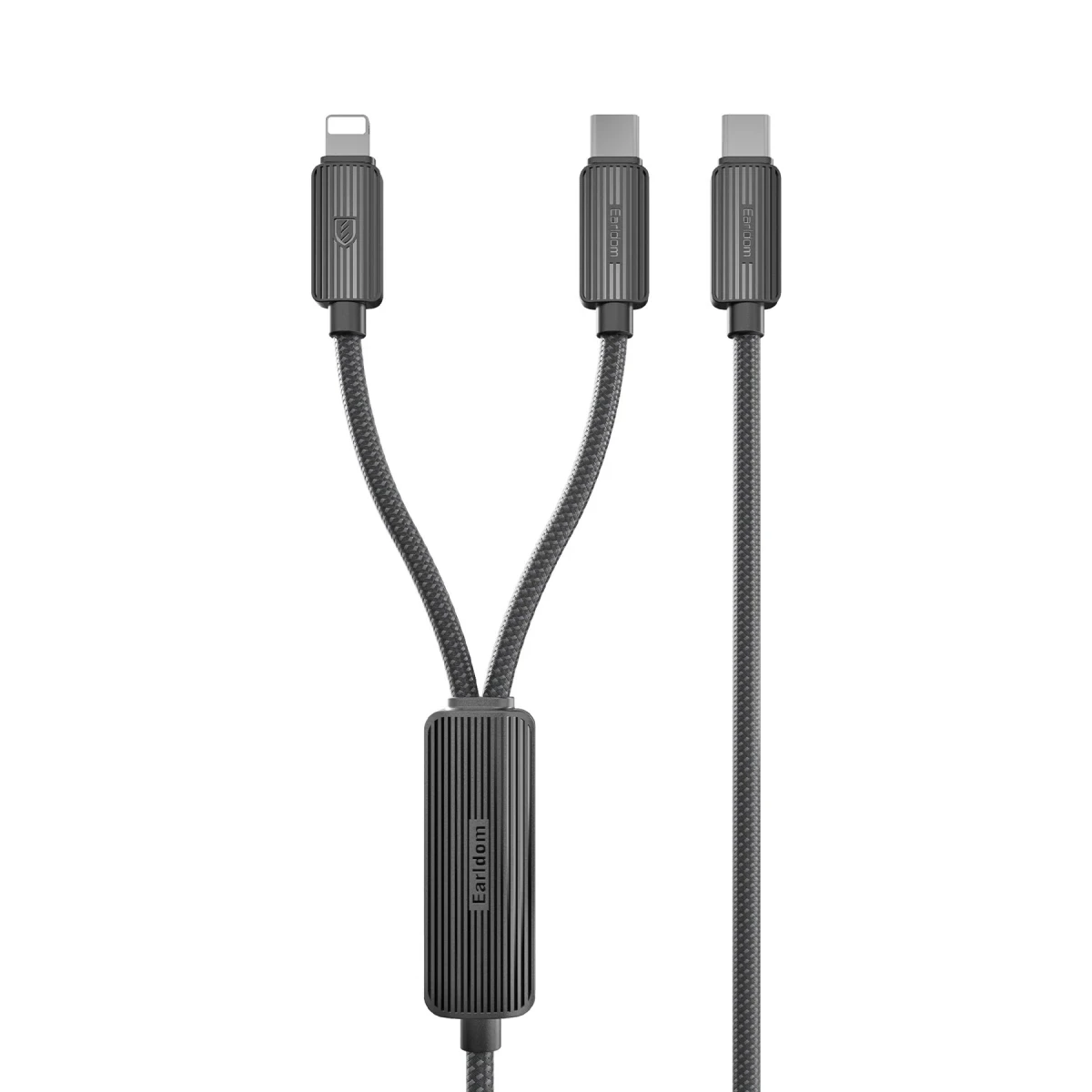 Earldom EC-IC01 1.2M Type-C to Type-C 60W ve Lightning 30W Çift Çıkışlı 2in1 PD Hızlı Şarj Kablosu - Siyah