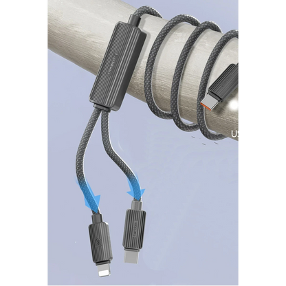 Earldom EC-IC01 1.2M Type-C to Type-C 60W ve Lightning 30W Çift Çıkışlı 2in1 PD Hızlı Şarj Kablosu - Siyah