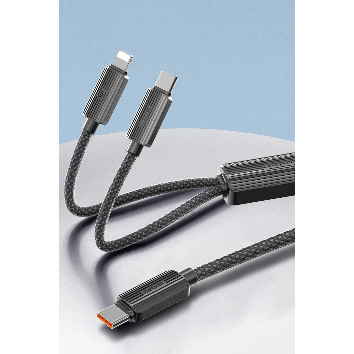 Earldom EC-IC01 1.2M Type-C to Type-C 60W ve Lightning 30W Çift Çıkışlı 2in1 PD Hızlı Şarj Kablosu - Siyah