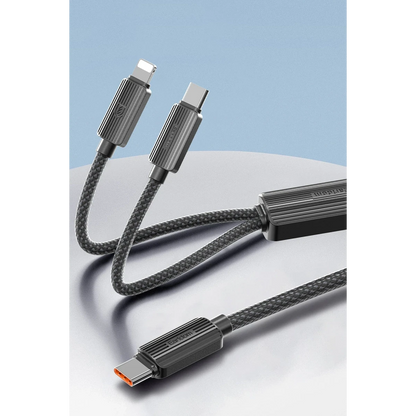 Earldom EC-IC01 1.2M Type-C to Type-C 60W ve Lightning 30W Çift Çıkışlı 2in1 PD Hızlı Şarj Kablosu - Siyah
