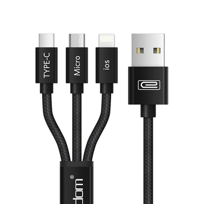 Earldom EC-IMC015 1.2M 3in1 USB to Type-C / Lightning / Micro Hızlı Şarj Kablosu - Siyah