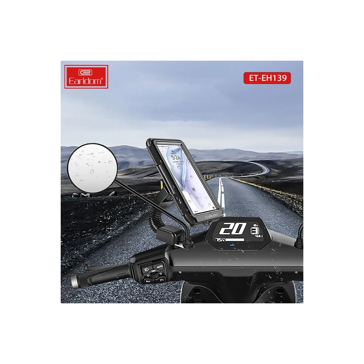 Earldom EH139 Motosiklet İçin Su Geçirmez Ayarlanabilir Telefon Tutucu - Siyah