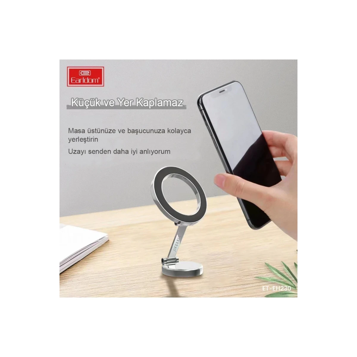 Earldom EH230 360 Derece Ayarlanabilen Yapışkanlı Manyetik Magsafe Araç Tutucu - Siyah