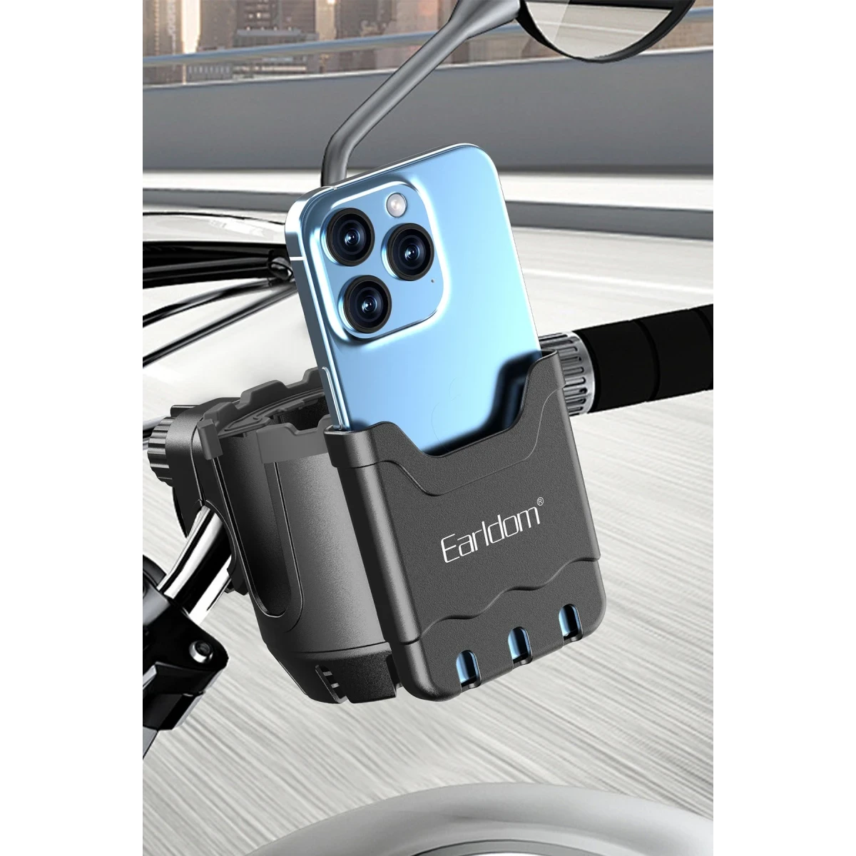 Earldom EH293 Motosiklet İçin Ayarlanabilir 2in1 Telefon ve Şişe Tutucu - Siyah