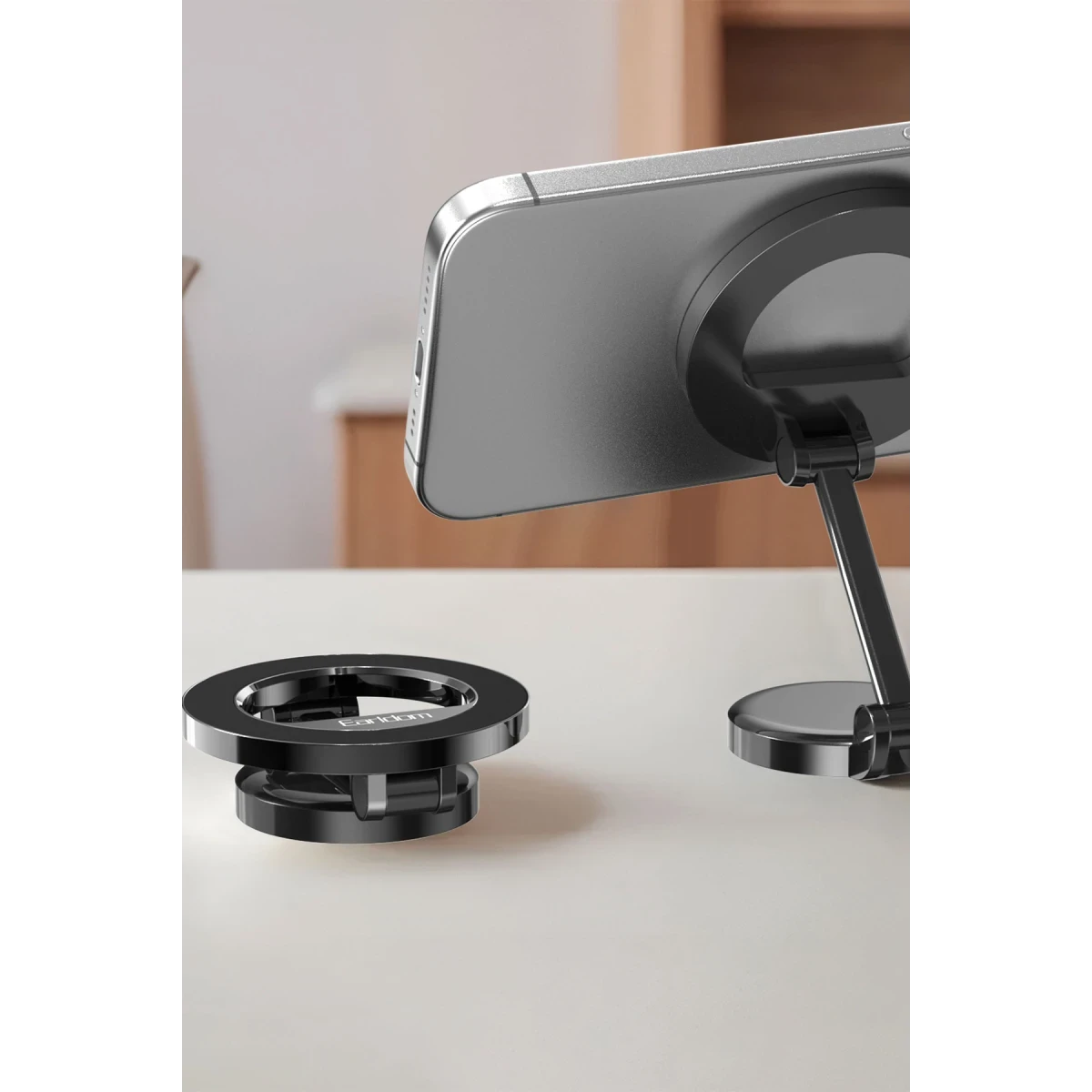 Earldom EH316 Ayarlanabilir Katlanabilir 360 Dönen Manyetik Metal Telefon Tutucu - Siyah