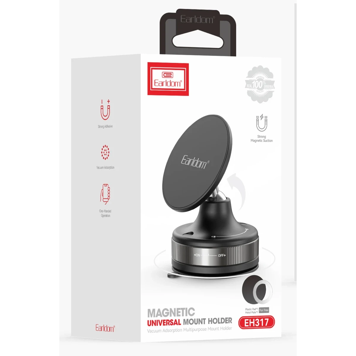 Earldom EH317 Ayarlanabilir Vantuzlu 360 Dönen Manyetik Universal Telefon Tutucu - Siyah